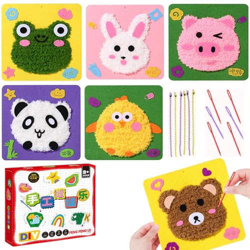 Sticknadel-Set - Muster Stickstempel mit 6 Sätzen Nadelkits - Pädagogisches Stickset für Kinder Anfänger-Kunsthandwerk Kit Einfacher Stanzfilz von Generic