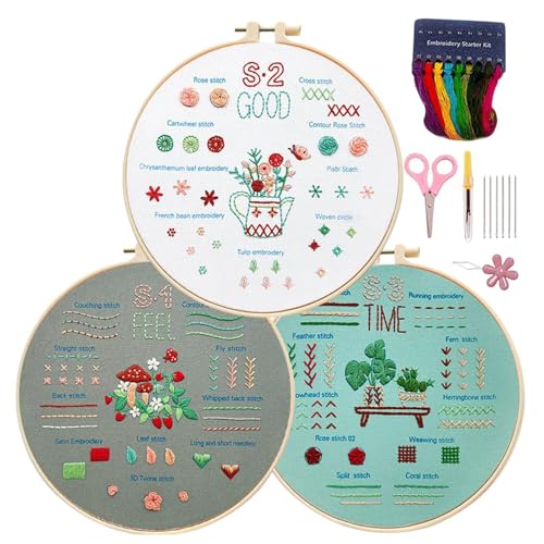 Stickset für Anfänger, einfache Sticksets für Anfänger, 3 Sätze kreative Handstickerei, Nadelstich-Kits, Stickset für zu Hause, Stickset Anfänger, Stickset Stickset für Anfänger, einfache Sticksets für Anfänger, 3 Sätze kreative Handstickerei, Nadelstich-Kits, Stickset für zu Hause, Stickset Anfänger, Stickset von Generic