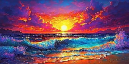Strand Diamond Painting, Diamond Painting Erwachsene, Sonnenuntergang Alle Bohrer Rund Kristall Cross Stickerei Mosaikherstellung Leinwand Malerei Kits Anfänger Kinder, Wand Dekoration 60x30cm T-z799 von Generic