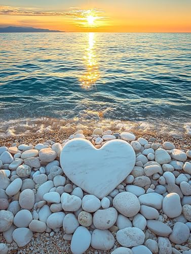 Strand Diamond Painting Sonnenuntergang Diamond Painting Erwachsene Kinder, DIY Runden Steine Mosaikherstellung Basteln Erwachsene Crystal Art Malerei Set für Wohnzimmer Deko Geschenke 60x80cm O77Y-WQ von Generic