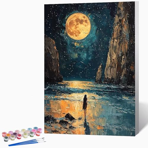 Strand Malen Nach Zahlen Erwachsene Frau Malen Nach Zahlen DIY Set Erwachsene 50 x 65 cm, Kreativ Handgemalt Leinwand Set Mit 3-Pinseln Und Acrylfarbe, Geschenke FüR Frauen (Ohne Rahmen) -LKF0715C0 von Generic