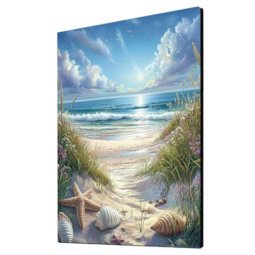 Strand Malen Nach Zahlen Erwachsene Meerblick Malen Nach Zahlen 90x120 cm DIY Basteln Erwachsene Klarheit Farbe Leinwan Bilder mit Acrylfarben Set 3 Typen Pinsel für Wanddeko Wohnzimmer 2YH-4199 von Generic