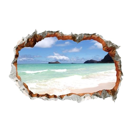 Strandwandaufkleber, gebrochenes Loch, Landschaft Strand Wandbild | Selbstklebende Landschaft für Fenster, Wanddeko mit Aussicht, Wandtattoo für Spielzimmer von Generic