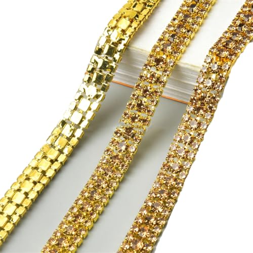 Strass-Kette, buntes Glas-Kristall-Band, zum Aufnähen, Hochzeitskleid, Kleidung, 9 mm breit, 3 Reihen, Goldtopas, 9 m Strass-Kette, buntes Glas-Kristall-Band, zum Aufnähen, Hochzeitskleid, Kleidung, 9 mm breit, 3 Reihen, Goldtopas, 9 m von Generic
