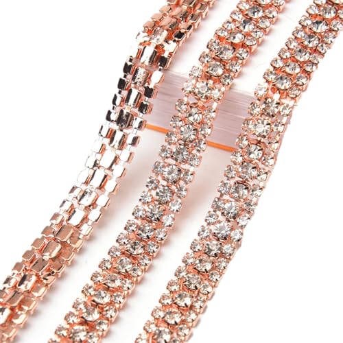 Strass-Kette, buntes Glas-Kristall-Band, zum Aufnähen, Hochzeitskleid, Kleidung, 9 mm breit, 3 Reihen, Rotgold, transparent, 2 Meter Strass-Kette, buntes Glas-Kristall-Band, zum Aufnähen, Hochzeitskleid, Kleidung, 9 mm breit, 3 Reihen, Rotgold, transparent, 2 Meter von Generic