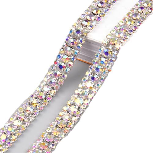 Strass-Kette, buntes Glas-Kristall-Band, zum Aufnähen, Hochzeitskleid, Kleidung, 9 mm breit, 3 Reihen, Silber, ab 2 Meter Strass-Kette, buntes Glas-Kristall-Band, zum Aufnähen, Hochzeitskleid, Kleidung, 9 mm breit, 3 Reihen, Silber, ab 2 Meter von Generic