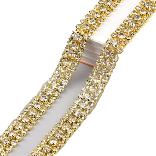 Strass-Kette, buntes Glas-Kristall-Band, zum Aufnähen, Hochzeitskleid, Kleidung, 9 mm breit, 3 Reihen, goldfarben, transparent, 91 cm Strass-Kette, buntes Glas-Kristall-Band, zum Aufnähen, Hochzeitskleid, Kleidung, 9 mm breit, 3 Reihen, goldfarben, transparent, 91 cm von Generic