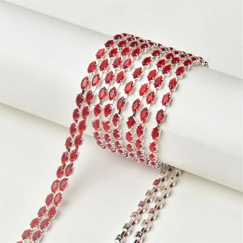 Strass-Kette mit Zirkonia-Kristallbesatz, DIY, Hochzeitskleid, Schuhe, Bekleidungszubehör, 3 x 6 mm, Rot, 50 cm von Generic
