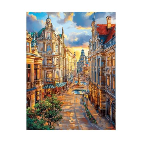 Straße Malen Nach Zahlen Erwachsene Stadt Malen Nach Zahlen 135 x 100 cm DIY Basteln Erwachsene Klarheit Farbe Leinwan Bilder mit Acrylfarben Set 3 Typen Pinsel für Deko Wohnzimmer, Geschenke 2YH-9021 von Generic