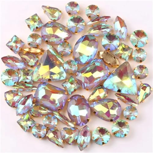 Strasssteine zum Aufnähen, goldfarben, 50 Stück/Beutel, verschiedene AB-Farben, Glaskristall, DIY-Applikation, A25, Jy Lt Topas AB Strasssteine zum Aufnähen, goldfarben, 50 Stück/Beutel, verschiedene AB-Farben, Glaskristall, DIY-Applikation, A25, Jy Lt Topas AB von Generic