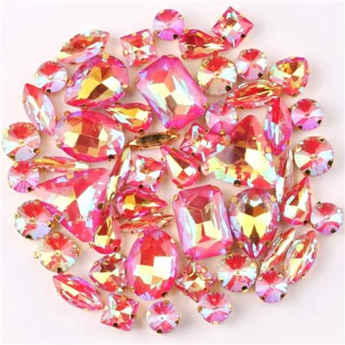 Strasssteine zum Aufnähen, goldfarben, 50 Stück/Beutel, verschiedene AB-Farben, Glaskristall, DIY-Applikation, A30, Jy Red AB Strasssteine zum Aufnähen, goldfarben, 50 Stück/Beutel, verschiedene AB-Farben, Glaskristall, DIY-Applikation, A30, Jy Red AB von Generic