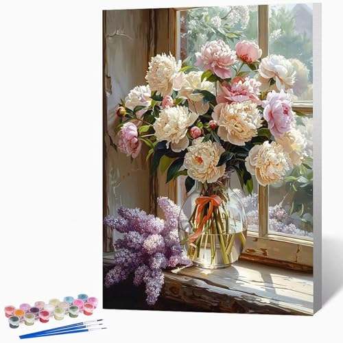 Strauß Malen Nach Zahlen Erwachsene Vase Malen Nach Zahlen DIY Set Erwachsene 20×30cm, Kreativ Handgemalt Leinwand Set Mit 3-Pinseln Und Acrylfarbe, Geschenke FüR Frauen (Ohne Rahmen) -LKF0738R5 von Generic