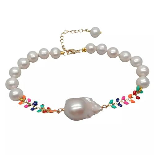 Süßwasser-Zuchtperle, weiße Keshi-Perle, mehrfarbiges Emaille-Armband, 20,3 cm Süßwasser-Zuchtperle, weiße Keshi-Perle, mehrfarbiges Emaille-Armband, 20,3 cm von Generic