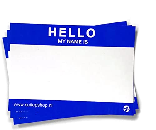 Suitup Hello My Name is Aufkleber - 50 Stück blaue Aufkleber 105 x 75 mm (blau) von Generic