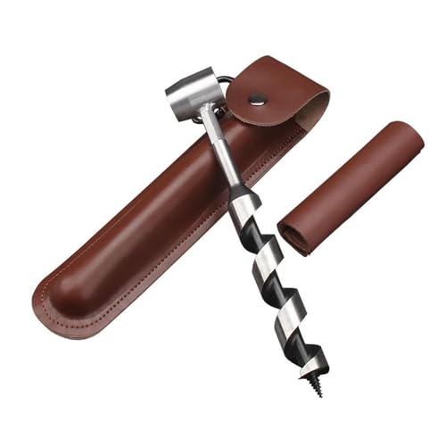 Survival Erdbohrer - Handbohrmaschine Holz Bohrmaschine Survival Handbohrschlüssel | Erdbohrer Handbohrer Schaufel mit Lederetui, Holzbohrer Set für Camping, Busch in ple von Generic