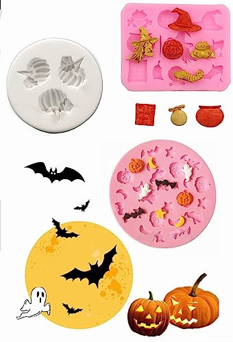 TTOA – 3 Stück Halloween Themed Silikon Fondant Formen | Kürbis Zuckerguss Form | Fledermaus Hexe Zucker Handwerk | Kuchendekoration von Generic