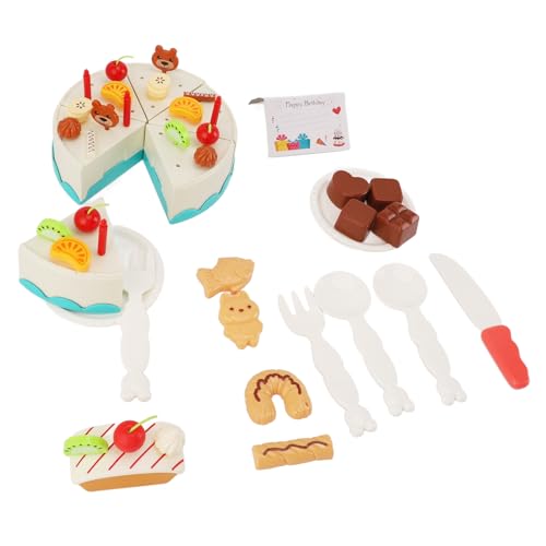Täuschung Geburtstagstortenspielzeug mit DIY -Kuchendekoration, Geburtstagstorte Set Zum Schneiden von Essen, Tee -Geburtstagskuchenspielzeug für, Plastikkuchenstücke (Blue) von Generic