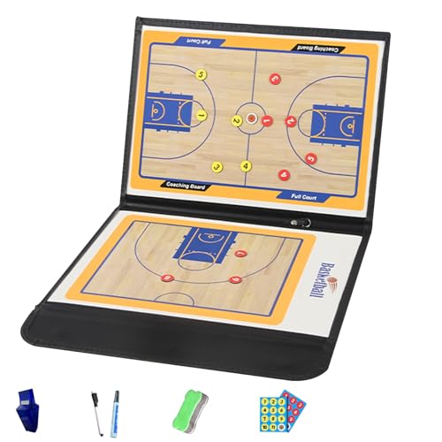 Taktiktafel Fußball, Tragbar Trainer Taktikmappe mit Markierstift und Radiergummi, PU-Material, in Drei Abschnitte Faltbar, für Taktisches Training, Geschenke(Basketball) von Generic