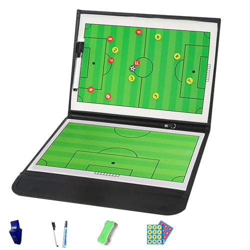 Taktiktafel Fußball, Tragbar Trainer Taktikmappe mit Markierstift und Radiergummi, PU-Material, in Drei Abschnitte Faltbar, für Taktisches Training, Geschenke(Football) von Generic