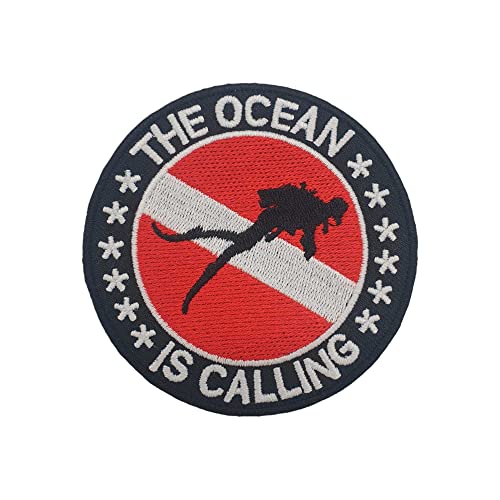 The Ocean is Calling Scuba Diver bestickter Aufnäher zum Aufbügeln Größe: 8,9 x 8,9 cm von Generic