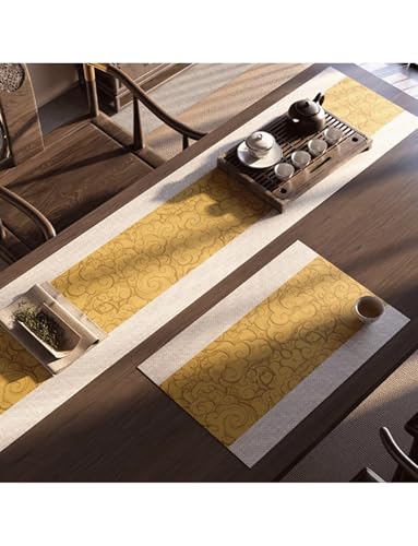 Thermoisoliert Leder Tischläufer Vintage Wasserdicht Kaffee/Teematten Tischläufer für Esstisch/Wohnzimmer/Sideboard Dekoration(Yellow,33x120cm) von Generic