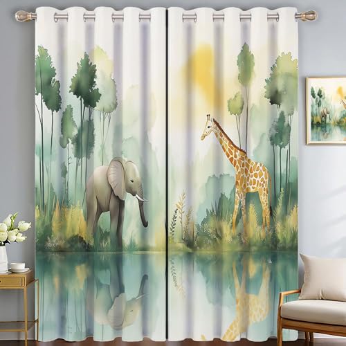 Thermovorhang Kälteschutz 2er Set H200 x B140 cm Schlafzimmer Gardinen Blickdicht Grün Verdunklungsvorhänge mit Ösen Elefant Giraffe Pflanzen Flüsse Thermal Blackout Vorhang Wärmeisolierend Thermovorhang Kälteschutz 2er Set H200 x B140 cm Schlafzimmer Gardinen Blickdicht Grün Verdunklungsvorhänge mit Ösen Elefant Giraffe Pflanzen Flüsse Thermal Blackout Vorhang Wärmeisolierend von Generic