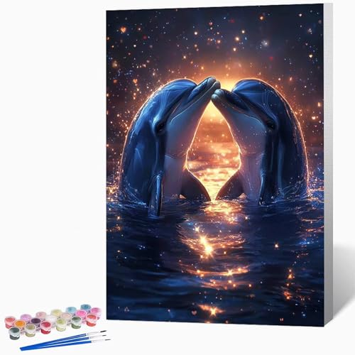 Tier Malen Nach Zahlen Erwachsene Delphin Malen Nach Zahlen DIY Set Erwachsene 100 x 135 cm, Kreativ Handgemalt Leinwand Set Mit 3-Pinseln Und Acrylfarbe, Geschenke FüR Frauen (Ohne Rahmen) -LKF07818S von Generic