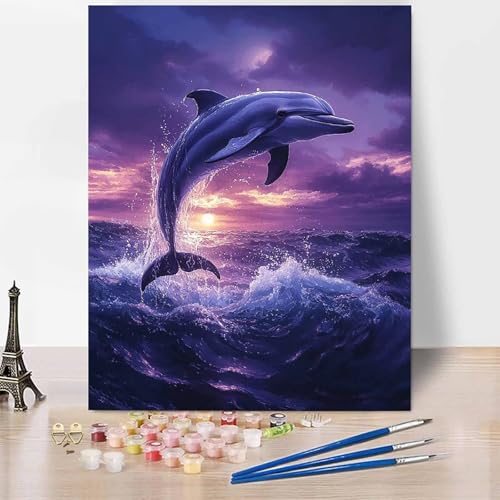 Tier Malen Nach Zahlen Erwachsene Delphin Malen Nach Zahlen Kreativ Set Erwachsene 100×135cm, Leinwand Ölgemälde Bastelset mit Pinsel und Farben für Deko, Geschenke für Frauen, Ohne Rahmen -XY81K von Generic