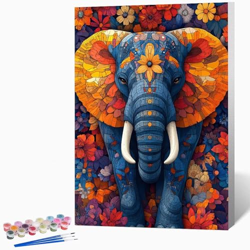 Tier Malen Nach Zahlen Erwachsene Elefant Malen Nach Zahlen DIY Set Erwachsene 30 x 40 cm, Kreativ Handgemalt Leinwand Set Mit 3-Pinseln Und Acrylfarbe, Geschenke FüR Frauen (Ohne Rahmen) -LKF0784PY von Generic