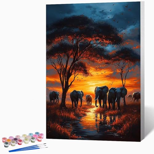 Tier Malen Nach Zahlen Erwachsene Elefant Malen Nach Zahlen DIY Set Erwachsene 30x40cm, Kreativ Handgemalt Leinwand Set Mit 3-Pinseln Und Acrylfarbe, Geschenke FüR Frauen (Ohne Rahmen) -LKF0793Q9 von Generic