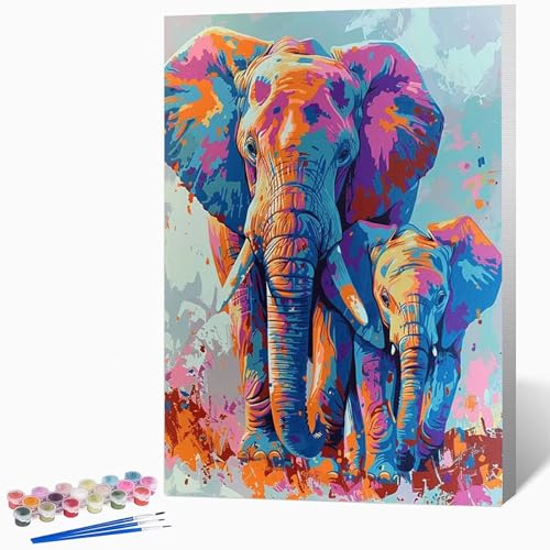 Tier Malen Nach Zahlen Erwachsene Elefant Malen Nach Zahlen DIY Set Erwachsene 70 x 95 cm, Kreativ Handgemalt Leinwand Set Mit 3-Pinseln Und Acrylfarbe, Geschenke FüR Frauen (Ohne Rahmen) -LKF0780RT von Generic