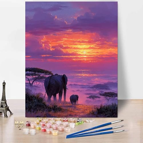 Tier Malen Nach Zahlen Erwachsene Elefant Malen Nach Zahlen Kreativ Set Erwachsene 70×95cm, Leinwand Ölgemälde Bastelset mit Pinsel und Farben für Zimmer Deko, Geschenke für Frauen, Ohne Rahmen -XY17Y von Generic
