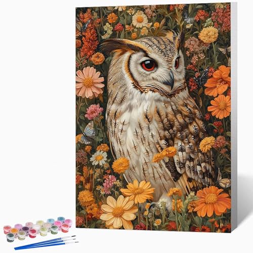 Tier Malen Nach Zahlen Erwachsene Eule Malen Nach Zahlen DIY Set Erwachsene 40 x 50 cm, Kreativ Handgemalt Leinwand Set Mit 3-Pinseln Und Acrylfarbe, Geschenke FüR Frauen (Ohne Rahmen) -LKF0776H6 von Generic
