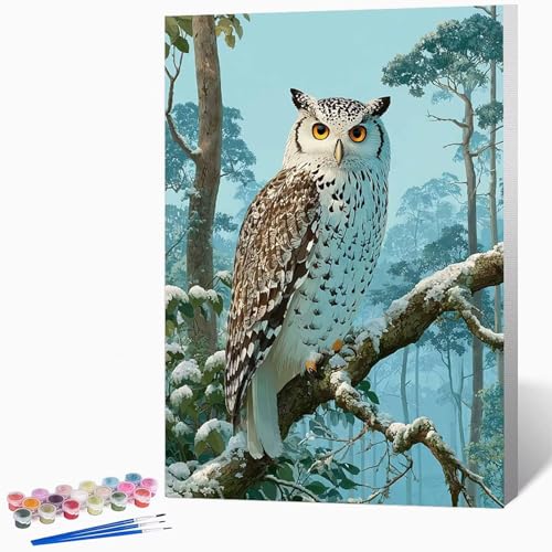 Tier Malen Nach Zahlen Erwachsene Eule Malen Nach Zahlen DIY Set Erwachsene 50x65cm, Kreativ Handgemalt Leinwand Set Mit 3-Pinseln Und Acrylfarbe, Geschenke, Deko FüR Frauen (Ohne Rahmen) -LKF0778OP von Generic