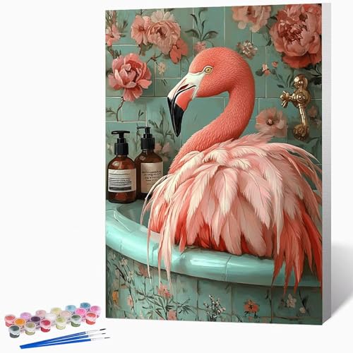 Tier Malen Nach Zahlen Erwachsene Flamingo Malen Nach Zahlen DIY Set Erwachsene 40x50cm, Kreativ Handgemalt Leinwand Set Mit 3-Pinseln Und Acrylfarbe, Geschenke FüR Frauen (Ohne Rahmen) -LKF074T9 von Generic