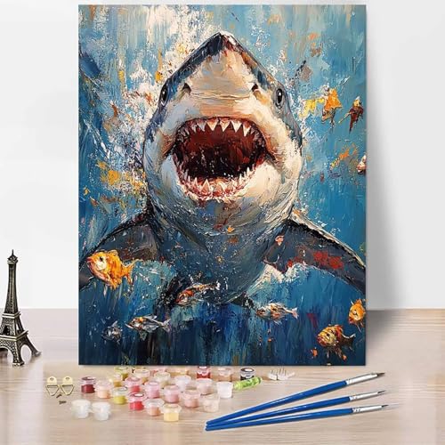 Tier Malen Nach Zahlen Erwachsene Hai Malen Nach Zahlen Kreativ Set Erwachsene 100 x 135 cm, Leinwand Ölgemälde Bastelset mit Pinsel und Farben für Deko, Geschenke für Frauen, Ohne Rahmen -XY635 von Generic