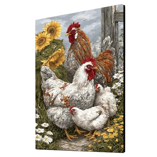 Tier Malen Nach Zahlen Erwachsene Huhn Malen Nach Zahlen 80x110cm DIY Basteln Erwachsene Klarheit Farbe Leinwan Bilder mit Acrylfarben Set 3 Typen Pinsel für Wanddeko Wohnzimmer, Geschenke 2YH-2498 von Generic