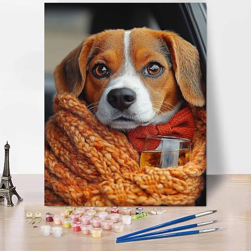 Tier Malen Nach Zahlen Erwachsene Hund Malen Nach Zahlen Kreativ Set Erwachsene 30x40cm, Leinwand Ölgemälde Bastelset mit Pinsel und Farben für Zimmer Deko, Geschenke für Frauen, Ohne Rahmen -XY21H von Generic