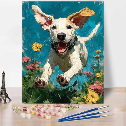 Tier Malen Nach Zahlen Erwachsene Hund Malen Nach Zahlen Kreativ Set Erwachsene 60×80cm, Leinwand Ölgemälde Bastelset mit Pinsel und Farben für Zimmer Deko, Geschenke für Frauen, Ohne Rahmen -XY703 von Generic