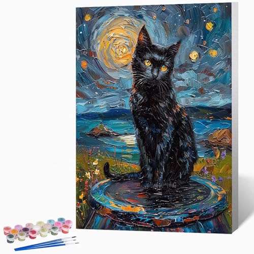 Tier Malen Nach Zahlen Erwachsene Katze Malen Nach Zahlen DIY Set Erwachsene 40×60cm, Kreativ Handgemalt Leinwand Set Mit 3-Pinseln Und Acrylfarbe, Geschenke FüR Frauen (Ohne Rahmen) -LKF0750Z1 von Generic