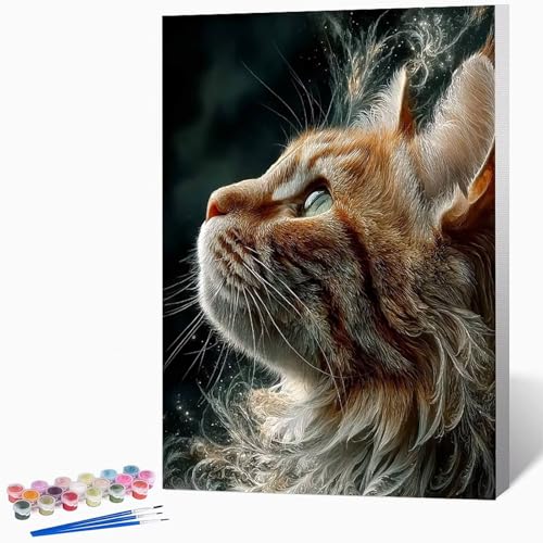 Tier Malen Nach Zahlen Erwachsene Katze Malen Nach Zahlen DIY Set Erwachsene 50 x 65 cm, Kreativ Handgemalt Leinwand Set Mit 3-Pinseln Und Acrylfarbe, Geschenke FüR Frauen (Ohne Rahmen) -LKF073362 von Generic