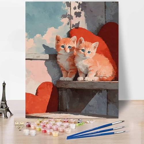Tier Malen Nach Zahlen Erwachsene Katze Malen Nach Zahlen Kreativ Set Erwachsene 40 x 50 cm, Leinwand Ölgemälde Bastelset mit Pinsel und Farben für Deko, Geschenke für Frauen, Ohne Rahmen -XY769 von Generic