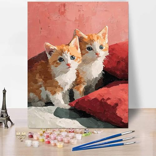Tier Malen Nach Zahlen Erwachsene Katze Malen Nach Zahlen Kreativ Set Erwachsene 60 x 80 cm, Leinwand Ölgemälde Bastelset mit Pinsel und Farben für Deko, Geschenke für Frauen, Ohne Rahmen -XY700 von Generic