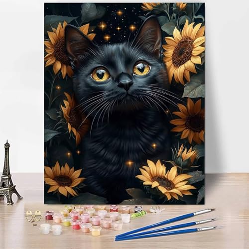 Tier Malen Nach Zahlen Erwachsene Katze Malen Nach Zahlen Kreativ Set Erwachsene 70×95cm, Leinwand Ölgemälde Bastelset mit Pinsel und Farben für Zimmer Deko, Geschenke für Frauen, Ohne Rahmen -XY8Y von Generic