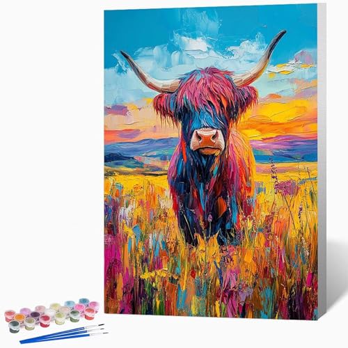 Tier Malen Nach Zahlen Erwachsene Ochse Malen Nach Zahlen DIY Set Erwachsene 100 x 135 cm, Kreativ Handgemalt Leinwand Set Mit 3-Pinseln Und Acrylfarbe, Geschenke FüR Frauen (Ohne Rahmen) -LKF0745ID von Generic
