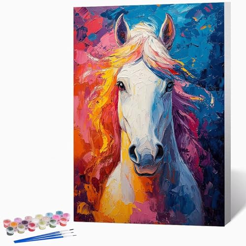 Tier Malen Nach Zahlen Erwachsene Pferd Malen Nach Zahlen DIY Set Erwachsene 70 x 95 cm, Kreativ Handgemalt Leinwand Set Mit 3-Pinseln Und Acrylfarbe, Geschenke FüR Frauen (Ohne Rahmen) -LKF07536T von Generic