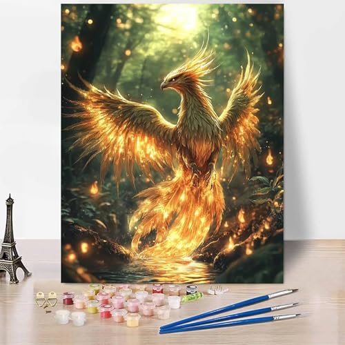 Tier Malen Nach Zahlen Erwachsene PhöNix Malen Nach Zahlen Kreativ Set Erwachsene 30 x 40 cm, Leinwand Ölgemälde Bastelset mit Pinsel und Farben für Deko, Geschenke für Frauen, Ohne Rahmen -XY39V von Generic