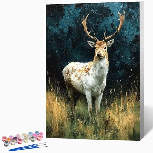 Tier Malen Nach Zahlen Erwachsene Reh Malen Nach Zahlen DIY Set Erwachsene 50 x 65 cm, Kreativ Handgemalt Leinwand Set Mit 3-Pinseln Und Acrylfarbe, Geschenke FüR Frauen (Ohne Rahmen) -LKF07245G von Generic
