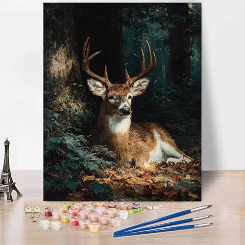 Tier Malen Nach Zahlen Erwachsene Reh Malen Nach Zahlen Kreativ Set Erwachsene 70x95cm, Leinwand Ölgemälde Bastelset mit Pinsel und Farben für Zimmer Deko, Geschenke für Frauen, Ohne Rahmen -XY357 von Generic