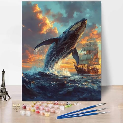 Tier Malen Nach Zahlen Erwachsene Wal Malen Nach Zahlen Kreativ Set Erwachsene 40 x 50 cm, Leinwand Ölgemälde Bastelset mit Pinsel und Farben für Zimmer Deko, Geschenke für Frauen, Ohne Rahmen -XY499 von Generic